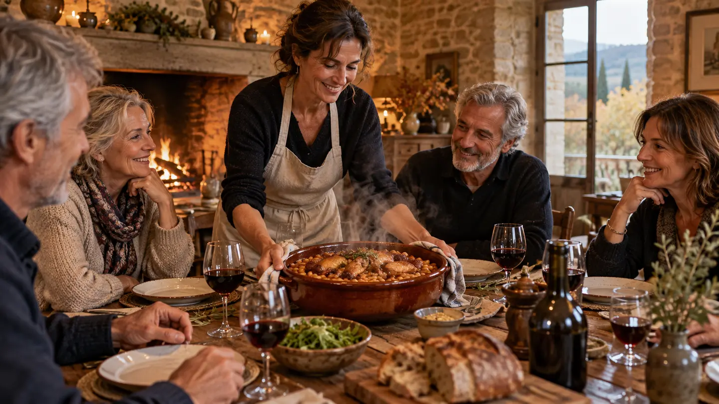 Editorial illustration for A Cassoulet Lunch.