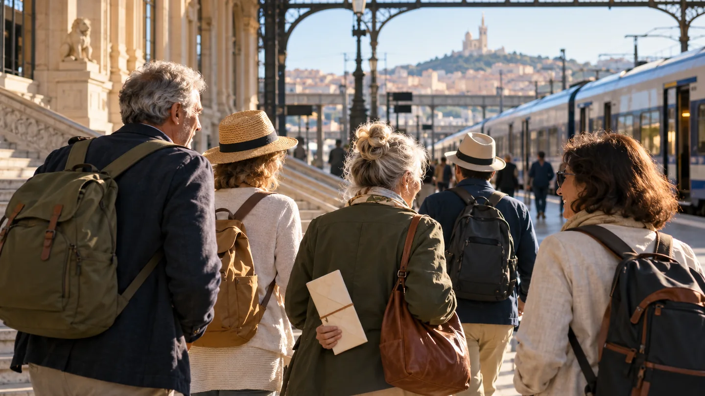 Friends setting out on a surprise journey through the landscapes of Provence.